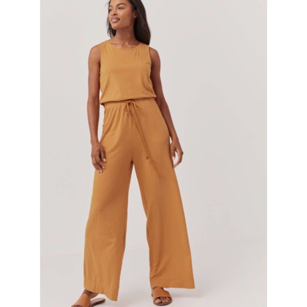 Pact The Portside Jumpsuit Womens Orange Easy All-Day Cotton Size M Wide Leg